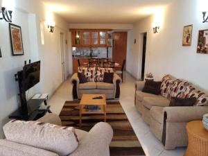 a living room with two couches and a tv at Breezy Apts in Saint Philip
