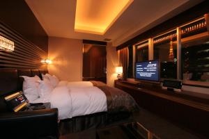 TV a/nebo společenská místnost v ubytování HOTEL THE GLANZ