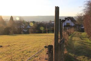 ミヒェルシュタットにあるFerienwohnung Klimekの家屋を背景にした畑の柵