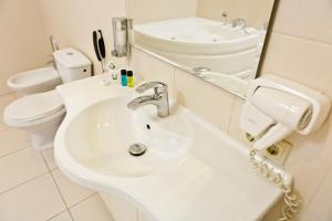 bagno con lavandino, servizi igienici e specchio di Bed & Breakfast Olsi a Chişinău