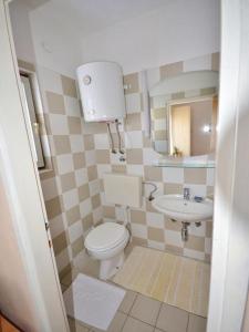 małą łazienkę z toaletą i umywalką w obiekcie Apartments & Rooms Boris w Sukošanie
