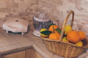 a basket of fruit on a counter with a juicer at Lampreiko in Synikia Mesi Trikalon