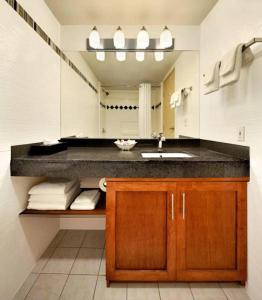 a bathroom with a sink and a mirror at Poco Inn and Suites Hotel and Conference Center in Port Coquitlam