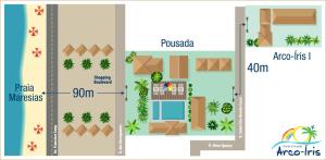 - un plan d'étage d'une villa avec piscine dans l'établissement Arco Iris Chalés I, à Maresias