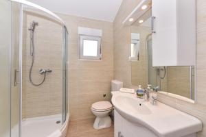 ein Bad mit einem WC, einem Waschbecken und einer Dusche in der Unterkunft Apartments Ana Vrsi in Vrsi
