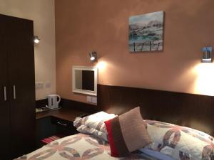 um quarto com uma cama e uma televisão na parede em Albro House Hotel em Londres