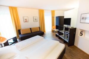 Televízia a/alebo spoločenská miestnosť v ubytovaní arte Hotel Krems