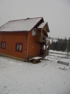 ボロフタにあるLisovychokの地面に雪が積もる大きな木造キャビン