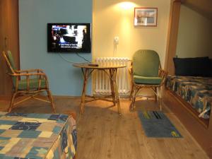 En TV eller et underholdningssystem på Hostel Oasis
