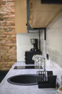 een wastafel met een kraan in een keuken bij Zinne Apartments in Braşov