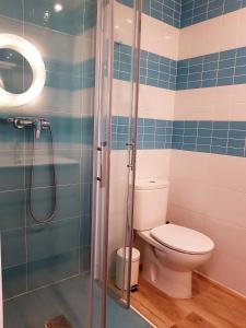a bathroom with a toilet and a shower at Avenida De America Tijcal in Madrid
