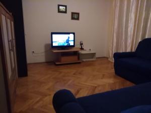 a living room with a television and a wooden floor at Istra in Koper
