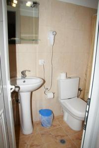 a small bathroom with a toilet and a sink at Galini Sea Apartments in Benitses