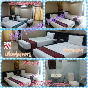 eine Collage mit Bildern eines Hotelzimmers mit 2 Betten in der Unterkunft BB Trang Hotel in Trang