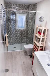 a bathroom with a shower and a toilet and a sink at Apartamento Garval Valladolid in Valladolid