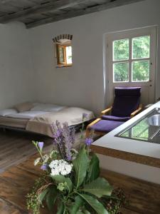 Giường trong phòng chung tại Am Ziegenhof