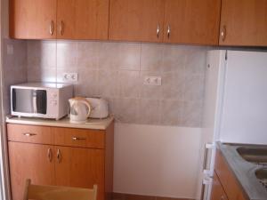 a kitchen with a microwave and a refrigerator at Keresztmama Háza in Hajdúszoboszló +16 photos