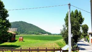 a field of green grass with a wooden fence at Ai Colli in Teolo