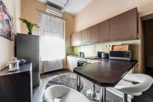 a kitchen with a table and chairs in a kitchen at KIRÁLY 38 2BEDROOM AIRCON ENTIRE APARTMENT in Budapest