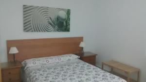 a bedroom with a bed and a picture on the wall at Pension Santa Rita in Santiago de Compostela