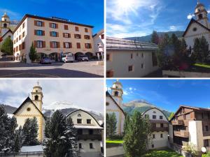 quattro immagini diverse di un edificio e di una chiesa di La Gemma a Celerina
