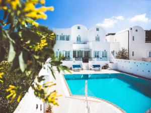 a view of the hotel from the pool at Aeolis Santorini in Perissa