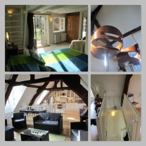 a collage of four pictures of a room at Gîtes Coeur de Lot in Soucirac