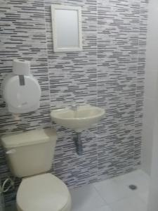 卡塔赫纳Hotel Paseo Bolivar的带马桶和水槽的浴室