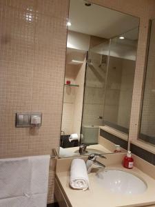 バレンシアにあるGuillem Sorolla Apartmentのバスルーム(洗面台、鏡付)