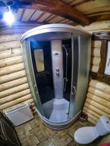 a large shower in a room in a cabin at Cottage Hata Zustrich in Bukovel