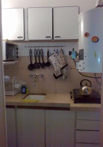 eine Küche mit einer Spüle und einer Arbeitsplatte in der Unterkunft Departamento Fran in La Plata