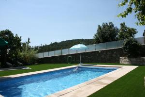 a person in a swimming pool in a yard at Casa Lagar in Vale de Cambra