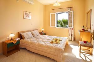 1 dormitorio con cama y ventana en Eleftheria Apartments, en Vlachata