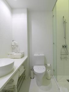 e bagno con servizi igienici, lavandino e doccia. di New Oporto Apartments - Mouzinho a Porto