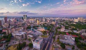 an aerial view of a city with buildings at Urban Rose Hotel & Apartments in Dar es Salaam