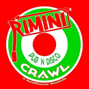 a red and green sign with the words runim not a disease crawl at Sunflower City Youth Hotel in Rimini