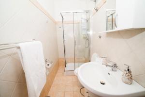 ein weißes Bad mit einer Dusche und einem Waschbecken in der Unterkunft Ariana Luxury Guest House in Rom
