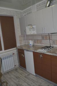 クルィヴィーイ・リーフにあるLux Apartment on Pushkinaのキッチン(白いキャビネット、コンロ付)