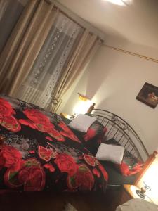 チェスキー・クルムロフにあるApartmán Veronaのベッドルーム1室(赤いバラのベッド1台付)