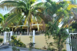 a house with palm trees behind a white fence at koeuris apartment in La Gaulette +12 photos