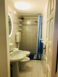 un bagno con lavandino, WC e doccia di Appartamenti La Balestra a Ischia Altre 85 foto