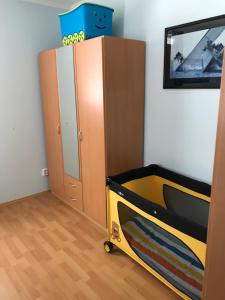 a bedroom with a bunk bed and a cabinet at Apartment Lucy Lipno in Lipno nad Vltavou