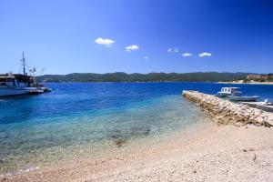 ein Strand mit zwei Booten im Wasser in der Unterkunft Apartment Lile in Kučište + 17 Fotos