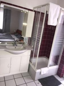 a bathroom with a shower and a sink and a tub at Lipmann am boll in Hamm