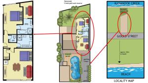 a floor plan of a villa and a villiage at Isle of Serenity in Frankston