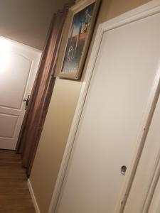 una puerta en un pasillo con una foto en la pared en Appartement Mayolles, en Épinal