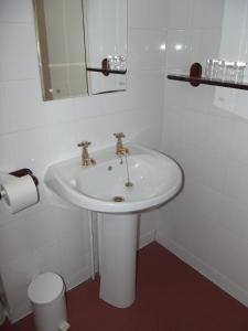 a white sink sitting next to a white toilet at Plas Coch Hotel Ltd in Bala