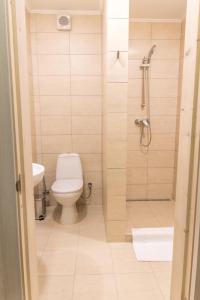 a bathroom with a toilet and a shower at Рандеву in Slavske