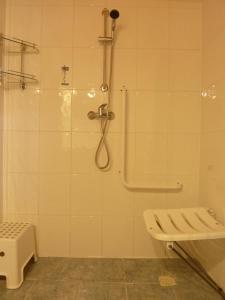 a bathroom with a shower and a toilet at A&B Bungalovy in Morávka