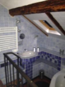 baño con lavabo y pared de azulejos azules en Princesse Galetas, en Saint-Étienne-de-Tinée 9 fotos más